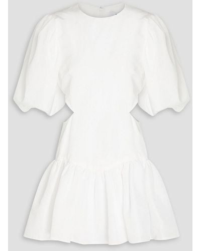 MSGM Cutout Gathered Shantung Mini Dress - White