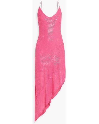ROTATE BIRGER CHRISTENSEN Asymmetric Sequined Tulle Maxi Dress - Pink