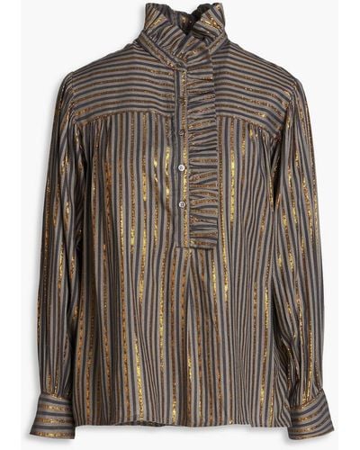 Antik Batik Eddy gestreifte bluse aus twill mit metallic-effekt - Braun