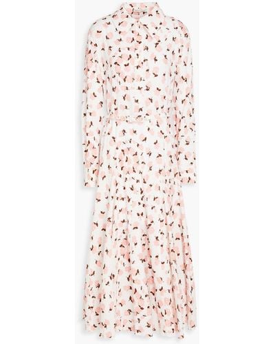 Emilia Wickstead Marion hemdkleid aus einer baumwollmischung mit eingewebten punkten und floralem print in midilänge - Weiß