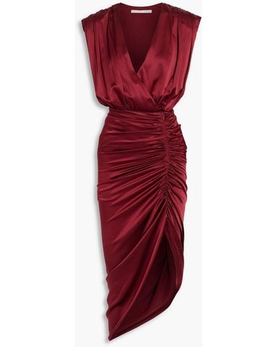 Veronica Beard Casela Wrap-effect Ruched Stretch-silk Satin Midi Dress - Red