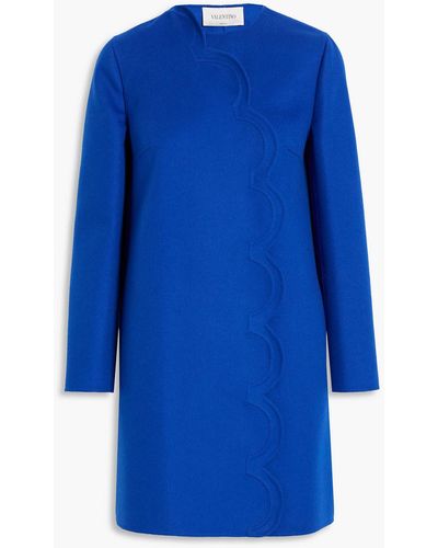 Valentino Scalloped Wool And Cashmere-blend Coat - Blue