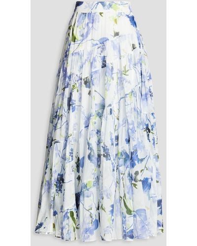 Aje. Brigitte Gathered Floral-print Cotton-gauze Maxi Skirt - Blue