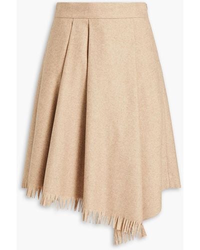 Brunello Cucinelli Pleated Fringed Wool-blend Twill Skirt - Natural