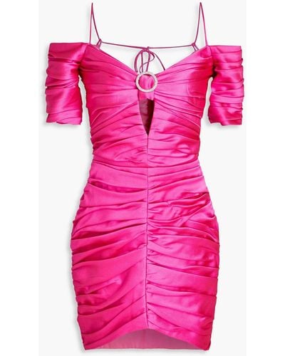 Rasario Crystal-embellished Ruched Satin Mini Dress - Pink