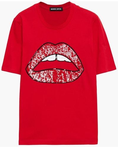 Markus Lupfer Alex Sequin-embellished Cotton-jersey T-shirt - Red