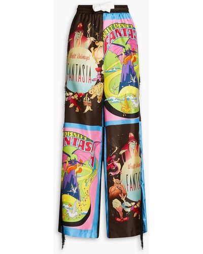 Stella McCartney Hose mit weitem bein aus seiden-twill mit print und fransen - Weiß