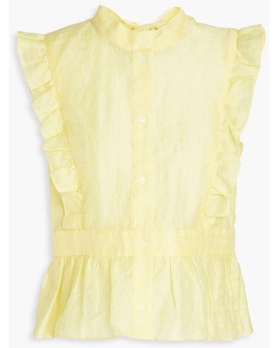Sandro Poussin Ruffled Linen-blend Lace Top - Yellow