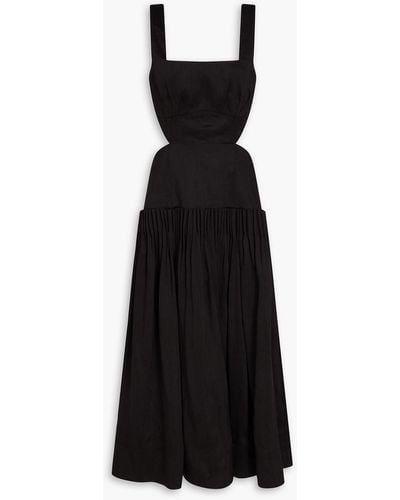 Aje. Audette Pleated Cutout Linen-blend Midi Dress - Black