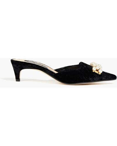 Sergio Rossi Embellished Chenille Mules - Black