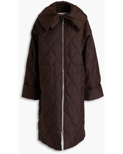 Ganni Quilted Ripstop Coat - Brown