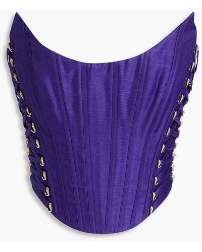 Zimmermann Cropped Lace-up Linen And Silk-blend Bustier Top - Purple