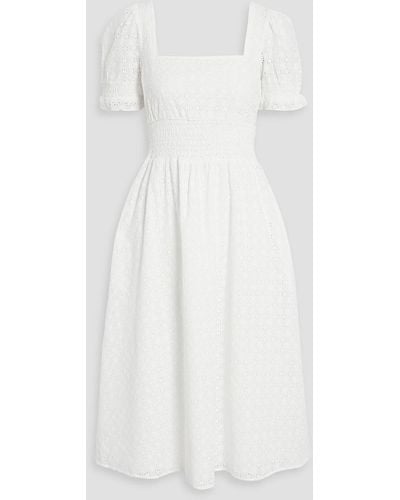 HVN Holland Broderie Anglaise Cotton Midi Dress - White