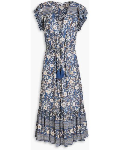 Veronica Beard Tinzia Ruffled Floral-print Seersucker Midi Dress - Blue
