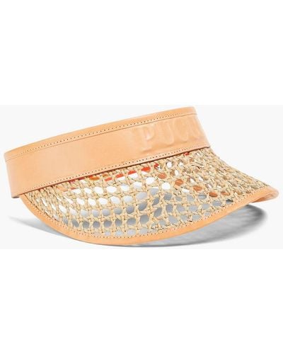 Emilio Pucci Embossed Leather And Straw Visor - White