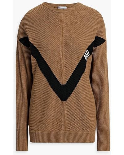 RED Valentino Striped Ribbed-knit Jumper - Brown