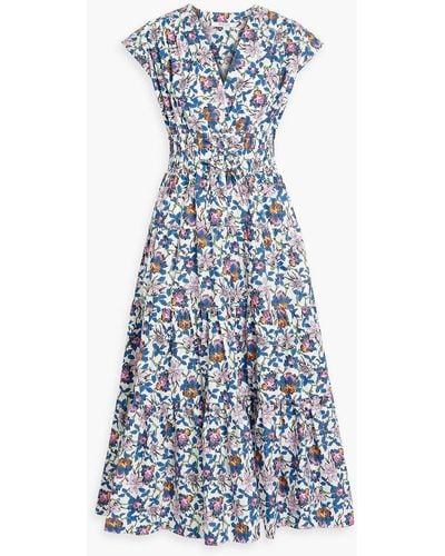 10 Crosby Derek Lam Fatima Gathered Floral-print Cotton-blend Poplin Midi Dress - Blue