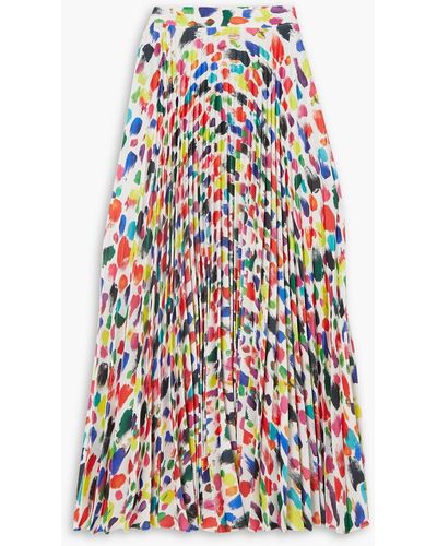 Christopher Kane Pleated Printed Crepe Midi Skirt - White