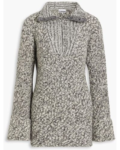 Ganni Ribbed Alpaca-blend Half-zip Sweater - Grey