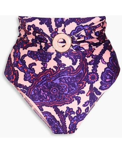 Zimmermann tiggy Embellished Paisley-print High-rise Bikini Briefs - Purple