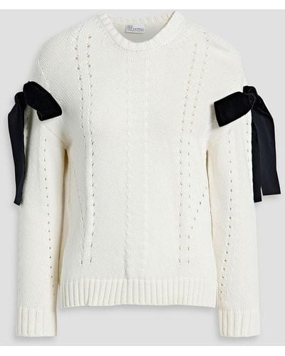 RED Valentino Bow-detailed Pointelle-knit Jumper - Natural