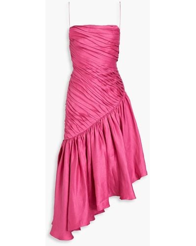 Rasario Asymmetric Pleated Linen-blend Dress - Pink