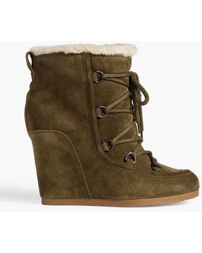 Veronica Beard Elfred Lace-up Shearling Wedge Ankle Boots - Green