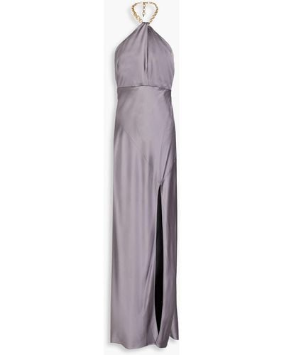 Nicholas Ambra Chain-embellished Satin Halterneck Gown - Purple