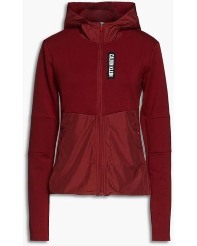 Calvin Klein Shell-paneled Printed Stretch-jersey Hooded Track Jacket - Red