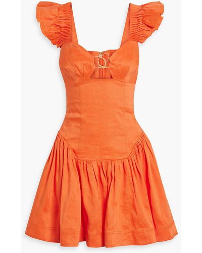 Aje. Simone Embellished Cutout Linen-blend Mini Dress - Orange