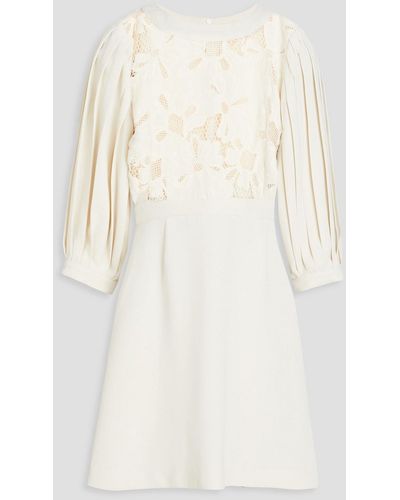 See By Chloé Broderie Anglaise-paneled Crepe Mini Dress - Natural