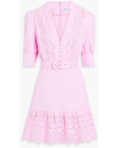 Rebecca Vallance Emile Belted Broderie Anglaise Linen-blend Mini Dress - Pink