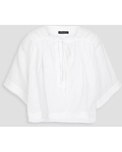 Rag & Bone Charlotte Guipure Lace-trimmed Gathered Ramie Top - White