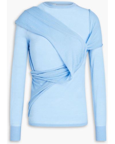 Victoria Beckham Wrap-effect Draped Merino Wool Sweater - Blue