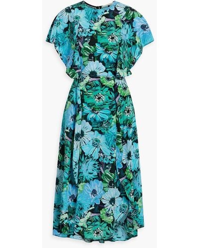 Stella McCartney Ruffled Floral-print Silk Crepe De Chine Midi Dress - Green