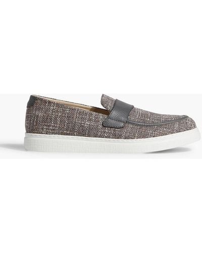 Canali Leather-trimmed Tweed Slip-on Sneakers - Gray