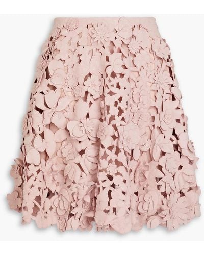 Valentino Garavani Bead-embellished Laser-cut Wool-blend Felt Skirt - Pink