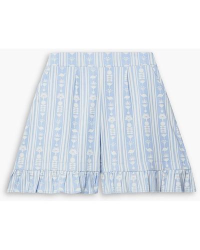 SINDISO KHUMALO The Vanguard Ruffled Printed Cotton Shorts - Blue