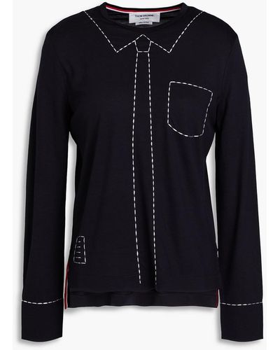 Thom Browne Embroidered Wool-jersey Top - Blue