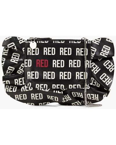 Red(V) Ruffled Printed Leather Shoulder Bag - Black