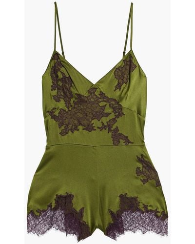 Agent Provocateur Christi Lace-trimmed Stretch-silk Satin Playsuit - Green