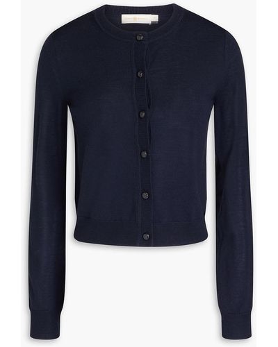 Tory Burch Ribbed Wool Cardigan - Blue