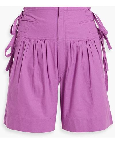 Isabel Marant Opala Bow-detailed Gathered Cotton-poplin Shorts - Purple