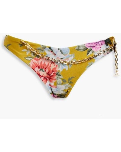 Zimmermann Chain-embellished Floral-print Low-rise Bikini Briefs - Yellow