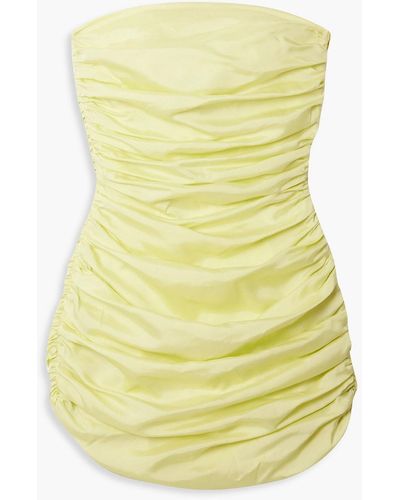 Bondi Born Rushi Strapless Ruched Silk-blend Faille Mini Dress - Yellow