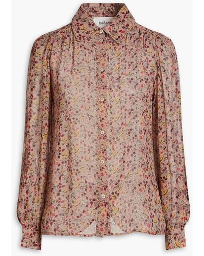 Ba&sh Maxence Gathered Floral-print Georgette Shirt - Brown