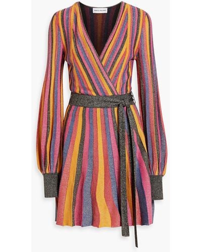 Rebecca Vallance Marsha Wrap-effect Metallic Striped Knitted Mini Dress - Red