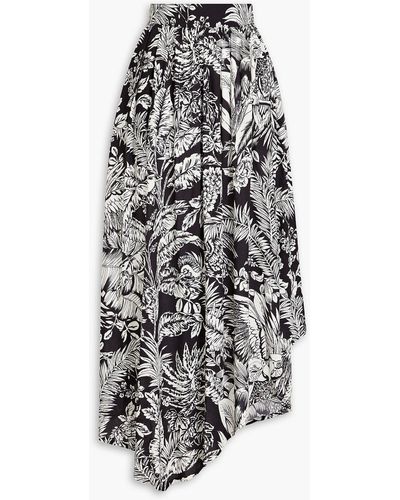 Palm Angels Asymmetric Pleated Floral-print Woven Maxi Skirt - White