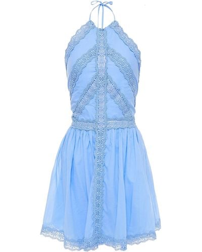 Charo Ruiz Kim Crocheted Lace And Cotton-blend Voile Halterneck Mini Dress - Blue