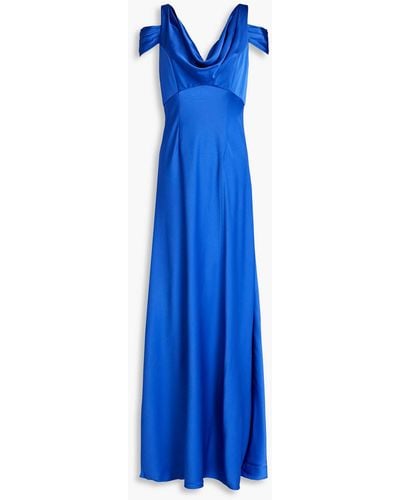 THEIA Lina Cold-shoulder Draped Satin-crepe Gown - Blue